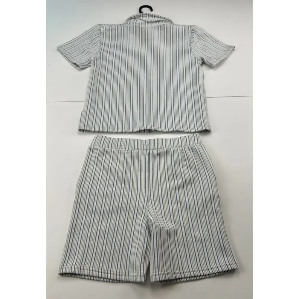 NWT Ben Sherman Boys 2 Piece Set Striped Button Up Shirt Shorts Outfit Gray Blue